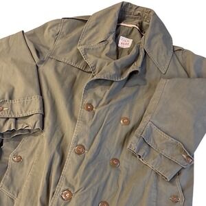 Tally-Ho Trench Coat Green Vintage Double Breasted Long Jacket Military Gorpcore